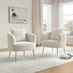 Art Leon Velvet Accent Chair, Upholstered Modern Single Sofa Chair, Comfy Barrel Chair with Golden Metal Legs for Living Room Bedroom, Off White