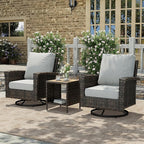 HERA'S HOUSE Outdoor Furniture, High Back Wicker Patio Swivel Chairs with Rattan Table for Deck Balcony Lawn Garden, Grey