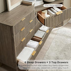 T4TREAM Fluted 9 Drawer Dresser, Modern Chest of Drawers, Curved Profile Design, Dresser TV Stand, Wood Drawer Organizer for Bedroom, Living Room, Hallway, Grey Alder