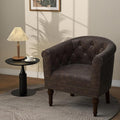 Lumibee Faux Leather Barrel Chair, Upholstered Accent Chair for Living Room, Modern Comfy Club Armchair for Office, Bedroom, Waiting Room-Chocolate