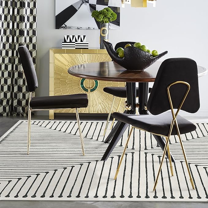 RUGGABLE x Jonathan Adler Machine Washable Modern Area Rug – Inkdrop Black & Ivory 5x7, Stain-Resistant, Non-Slip – Medium Rugs for Living Room, Bedroom, Hallway, Entryway & Office–with Standard Pad