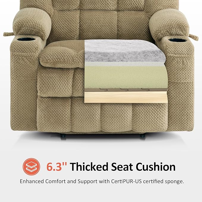 MCombo Oversized Power Lift Recliner Chair for Elderly, Dual Motor Lift Chair with Heat and Massage, Lay Flat Lift Chair for Big and Tall, Cup Holders, Fabric R7891 (Oversize, Beige)