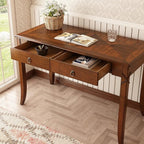 Solid Wood Computer Writing Desk with 2 Big Drawers, 46.06" Wide Home Office Desk Workstation with Hourglass Shape Tabletop Big Rustic Study Table in Cherry Brown, BSZ-DR200