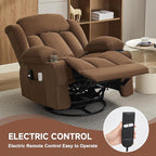 Power Swivel Rocker Recliner Chair with Heat and Massage, USB and Type-C Charging Port, Electric Glider Rocking Chairs, Oversized Recliner Chairs for Adults(Fabric, Brown)