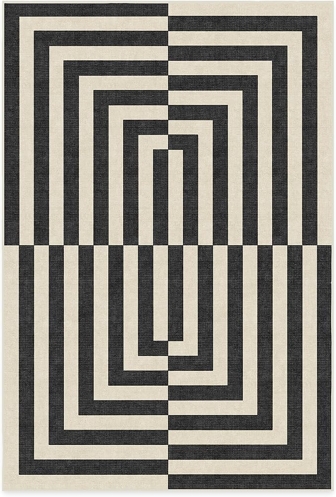 RUGGABLE x Jonathan Adler Machine Washable Modern Area Rug – Op Art Charcoal 6x9, Stain-Resistant, Non-Slip – Medium Rugs for Living Room, Bedroom, Hallway, Entryway & Office–with Standard Pad