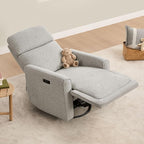 CHITA Electronic Power Recliner Chair Swivel Glider, FSC Certified Modern Nursery Rocking Chair with USB and Type-C Ports, Light Grey