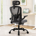 Office Chair Ergonomic Desk Chair - Mesh High Back Office Chair with Headrests Wheels Lumbar Support Home Desk Office Chairs Flip up Armrest Executive Rolling Swivel Task Computer Chair Gray