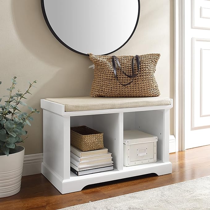 Crosley Furniture Anderson Entryway Storage Bench with Shoe Rack Organizer Shelves, White