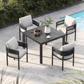 Grand patio 5-Piece Outdoor Dining Set for 4 with 1 Rectangle Expandable Table for 4-6 Person, Metal Woven Wicker Fixed Patio Chairs with Thickened Cushions for Yard, Poolside (Black)