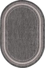 Unique Loom Outdoor Border Collection Area Rug - Soft Border (5' 3" x 8' Oval, Black/ Ivory)