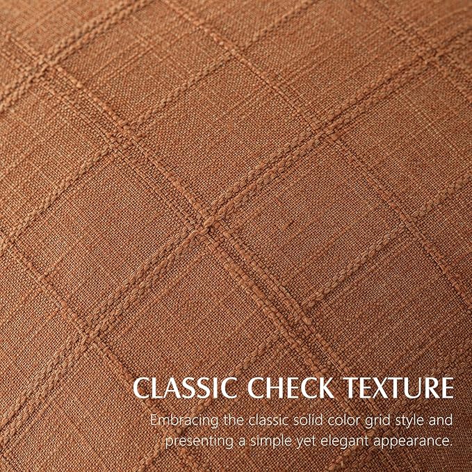 Foindtower Set of 2 Decorative Linen Check Throw Pillow Covers Neutral Farmhouse Vintage Cushion Covers Modern Boho Home Decor for Sofa Chair Couch Bedroom Living Room,18×18 Inch,Orange