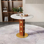 Sintered Stone Office Table - 33.5" Round Table for Small Offices (Red Leg and White Top, 1 Table Only)