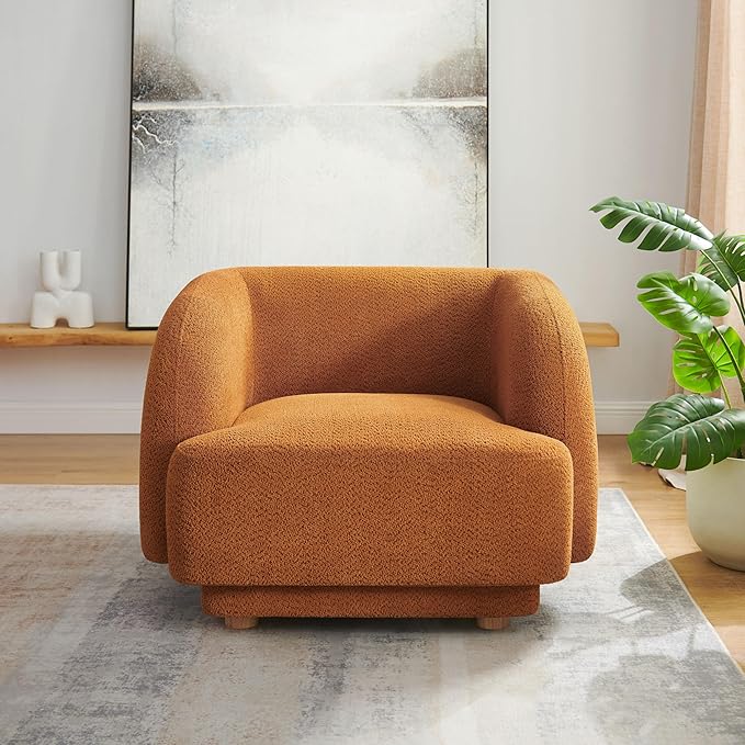 VANOMi Oversized Living Room Chair, Modern Comfy Accent Barrel Chairs, Single Sofa Chair with Wood Legs, Upholstered Armchair for Bedroom, Office, Waiting Room (Curry)