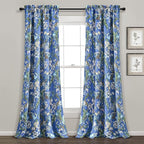 Lush Decor Dolores Light Filtering Window Panels, Pair, 52" W x 84" L, Blue & Green - Floral Curtains for Bedroom - Vintage Curtains - Coquette Room Decor