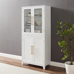 Crosley Furniture Roarke Glass Door China Hutch Kitchen Pantry Storage Cabinet with Doors and Shelves, White