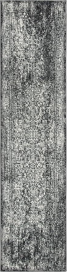 SAFAVIEH Evoke Collection Runner Rug - 2'2" x 19', Black & Grey, Distressed Design, Non-Shedding & Easy to Clean, Ideal for Foyer, Bedroom, Kitchen, Hallway (EVK256R)