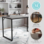 Martha Stewart Noah Home Office Parsons Desk in Gray Wood Grain with Oil Rubbed Bronze Metal Frame