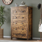 Tall 5-Drawer Dresser, Modern Wooden Storage Chest of Drawers, Dresser TV Stand, Wood Drawer Organizer with Metal Handles for Bedroom, Living Room, Hallway