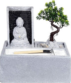 Alpine Corporation DIG278 13" Indoor/Outdoor Tabletop Fountain with LED Lights, Buddha Bonsai Garden Water Feature for Home, Patio & Desk Décor, Gray