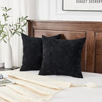GAWAMAY Decorative Square Throw Pillow Covers 22"x22" Inch Set of 2, Super Soft Chenille Pillows Farmhouse Fall Pillowcase for Living Room Bedroom Sofa Couch Cushion Cover Black 55x55cm (No Insert)