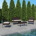 Flash Furniture Aransas Series 4 Piece Brown Patio Set with Steel Frame and Beige Cushions