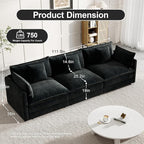 Modular Sectional Sofa, 111.5 Inch I-Shaped Cloud Sofa with Deep Seat Chenille Sofa with Cushions, Three-Self Sectional Sofa for Living Room Apartment,Black
