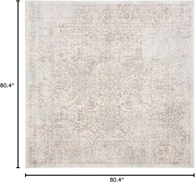 SAFAVIEH Evoke Collection Area Rug - 6'7" Square, Ivory & Taupe, Distressed Design, Non-Shedding & Easy to Clean, Ideal for Living Room, Bedroom, Dining Space (EVK256E)