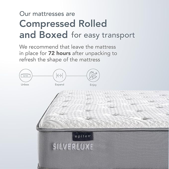EPITEX Silverluxe King Size Mattress, 8 Inch Gel Memory Foam, Pocket Spring, Medium Firm, Gray