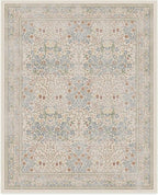 RUGGABLE x Morris & Co Washable Area Rug – Blackthorn Ivory Blue 8x10, Stain-Resistant, Non-Slip – Large Machine Washable Rugs for Living Room, Bedroom, Hallway, Entryway & Office–with Standard Pad