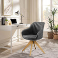 Zouron Mid Century Modern Accent Chair with Oak Wood Legs, Upholstered Swivel Chair No Wheels, Side Accent Armchair Vanity Chair for Small Space Home Office Living Room Bedroom, Black