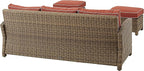 Crosley Furniture Bradenton 3-Piece Outdoor Sofa Patio Furniture Set, Wicker Conversation Sets for Porch, Brown with Sangria Cushions