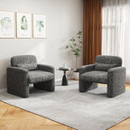 LSSPAID Modern Accent Chairs, Chenille Fabric Armchairs for Living Room, Comfy Upholstered Leisure Single Sofa Chair with Lumbar Pillow for Bedroom, Balcony, Office (Charcoal, Set of 2)