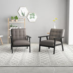Westice Accent Chair Set of 2, Mid-Century Modern Living Room Chairs with Solid Wood Frame & Soft Thicken Cushion, Upholstered Arm Reading Chair for Bedroom, Balcony, Grey Linen Fabric & Black Legs