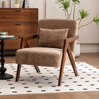 Mid-Century Modern Accent Chair with Solid Wood Frame，Upholstered Chenille Living Room Arm Chairs with Pillow for Bedroom, Living Room, Reading Room, Balcony, Brown