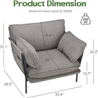 Modern Accent Chair for Living Room, Oversized Reading Chair with Solid Metal Legs, Upholstered Fabric Armchair with Side Pockets and 2 Pillows, Comfy Accent Chairs for Bedroom, Nursery, Khaki