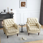 UIXE Faux Leather Accent Chairs Set of 2, Comfy Club Chair Upholstered Armchair for Living Room, Button Tufted Arm Chair Retro Single Sofa Side Reding Seat for Bedroom - Beige