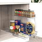 SIMPLE HOUSEWARE 2-Tier (L+M) Organizer Pull Out Under Cabinet Sliding Shelf, Chrome