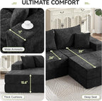 79" Boneless Cloud Loveseat Sofa Couch, Modular Foldable Floor Sofa with Ottoman, Chenille Lounge Convertible Sofa Bed for Living Room, No Assembly, Black