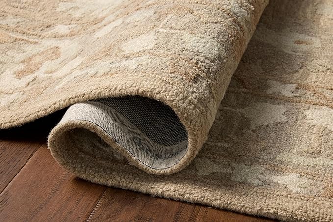 Loloi Chris Loves Julia Dorothea Collection DRT-02 Khaki/Dove 2'-6" x 7'-6" Runner Rug Wool Neutral Floral Living Room Bedroom Carpet