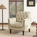 Lumibee Faux Leather Armchair, Contemporary Accent Chair with Nailhead Trims & Wood Legs for Living Room, Upholstered Comfy Arm Chair for Office,Bedroom-Beige