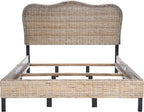 SAFAVIEH Home Collection Daejon Coastal Rattan Legs Camelback Headboard Full Size Bed BED8001A-F, Grey/Espresso