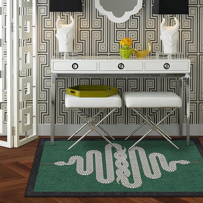 RUGGABLE x Jonathan Adler Machine Washable Modern Area Rug – Venom Emerald 4x6, Stain-Resistant, Non-Slip – Medium Rugs for Living Room, Bedroom, Hallway, Entryway & Office–with Cushioned Pad