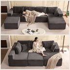138" Boneless Couch with Deep Seat, Modular Sectional Sofa, Cloud Sectional Couch for Living Room, No Assembly Required, Corduroy, U-Shape 4 Seater Right, Gray