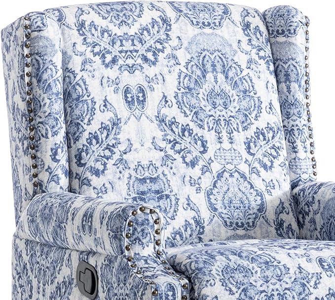 UIXE Swivel Rocker Manual Recliner Chair, Wingback Swivel Glider Fabric Nursery Reclining Sofa Chair, High Back Upholstered Arm Chair for Living Room Bedroom - Navy Floral