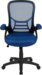 Flash Furniture Porter High-Back Swivel Office Chair with Adjustable Lumbar Support and Seat Height, Ergonomic Mesh Desk Chair with Flip-Up Armrests, Blue/Black