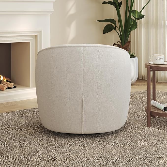 Leyu&Hafort Modern Beige Swivel Accent Chair with Removable Foam Seat Cushion, Linen Upholstered Comfty Sofa for Living Room and Bedroom Reading, FSC Certified Solid Wood Base. (Beige)