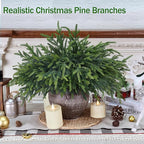 100 Pcs Christmas Greenery Pines Branch Pine Branches Artificial Green Pine Stem - Real Touch for Vase DIY Crafts Flower Arrangement Home Indoor Christmas Decor(18 Inch)