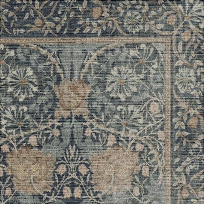 RUGGABLE x Morris & Co Machine Washable Area Rug – Honeysuckle & Tulip Blue 4x6, Stain-Resistant, Non-Slip – Medium Rugs for Living Room, Bedroom, Hallway, Entryway & Office–with Cushioned Pad