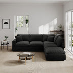 Modern Sectional Linen Couch for Living Room V-Shape Sofas,5 Seat Modular Cloud Sofas,Couches Cushion Covers Removable,Cozy Feather Down Sofa for Apartment Black
