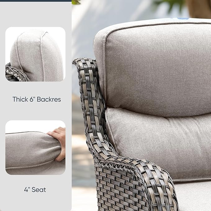 Patio Chair Cushions 6 Packs - Outside High Back Thick Water-Resistant Cushion 22x24 with Zipper Cover for Outdoor Glider Rocking Chairs Loveseat Couch Sofa – Beige/Crescent
